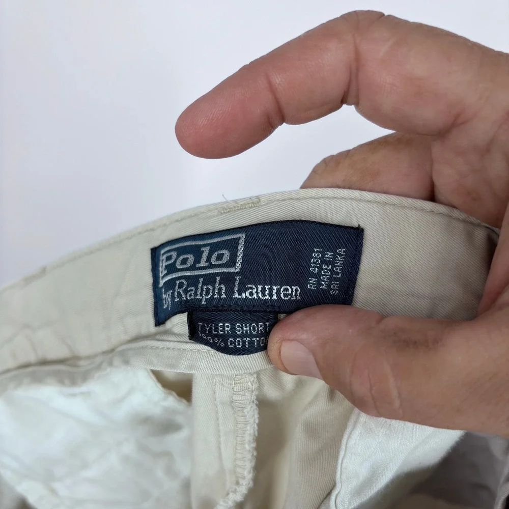 VTG Polo Ralph Lauren Tyler Shorts Men 34 Khaki Pleated Chino Cotton *FLAW